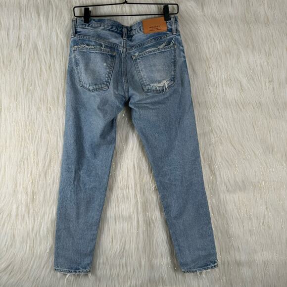 Moussy Howa Distressed Tapered Jeans Medium Wash Blue Mid Waist Ripped Crop 25 - Picture 7 of 14
